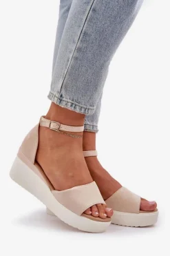Best Boto Lekkie Sandały Na Platformie I Delikatnym Koturnie Jasnobeżowe Gillifia Beżowy