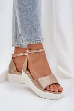 New Boto Lekkie Sandały Na Platformie I Delikatnym Koturnie Złote Gillifia Złoty