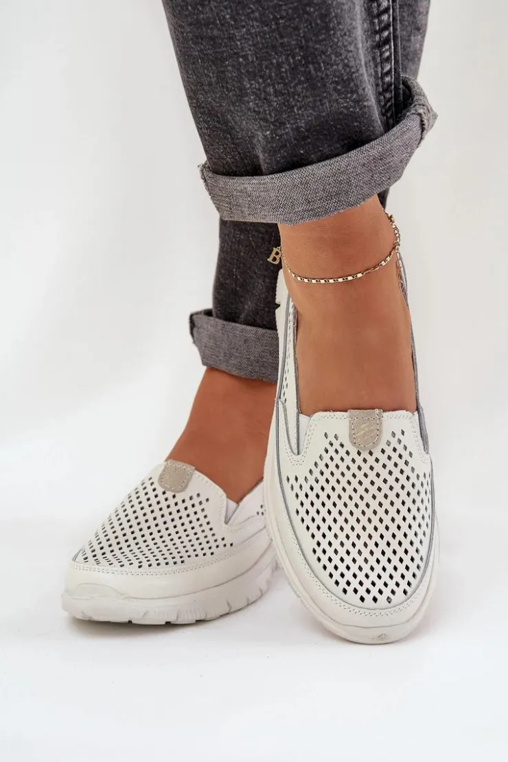 Damskie Evento Lekkie Skórzane Ażurowe Mokasyny Damskie Na Platformie Białe Tanelora
