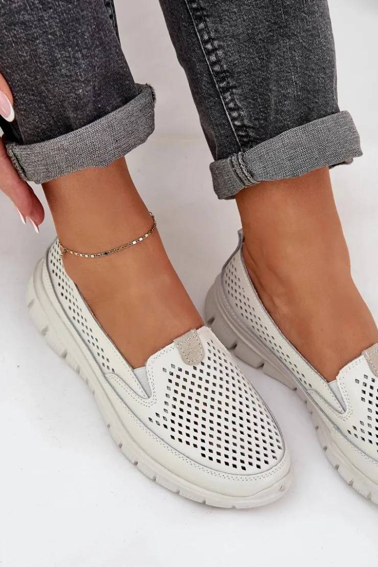 Damskie Evento Lekkie Skórzane Ażurowe Mokasyny Damskie Na Platformie Białe Tanelora