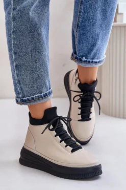 Artiker Buty Sportowe Na Platformie*Lekkie Skórzane Buty Sportowe Na Platformie 55C0554 Beżowe Beżowy