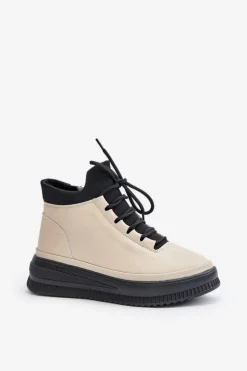 Artiker Buty Sportowe Na Platformie*Lekkie Skórzane Buty Sportowe Na Platformie 55C0554 Beżowe Beżowy