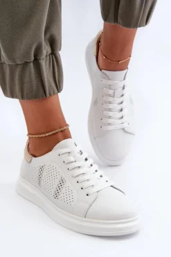 Damskie buty S.Barski Lekkie Skórzane Trampki Damskie Białe S.Barski LR760