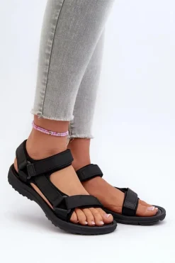 Evento Sandały Płaskie*Lekkie Sportowe Sandały Damskie Czarne Lumeria Czarny