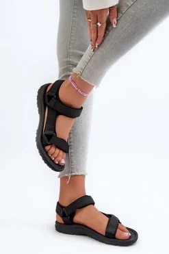 Evento Sandały Płaskie*Lekkie Sportowe Sandały Damskie Czarne Lumeria Czarny