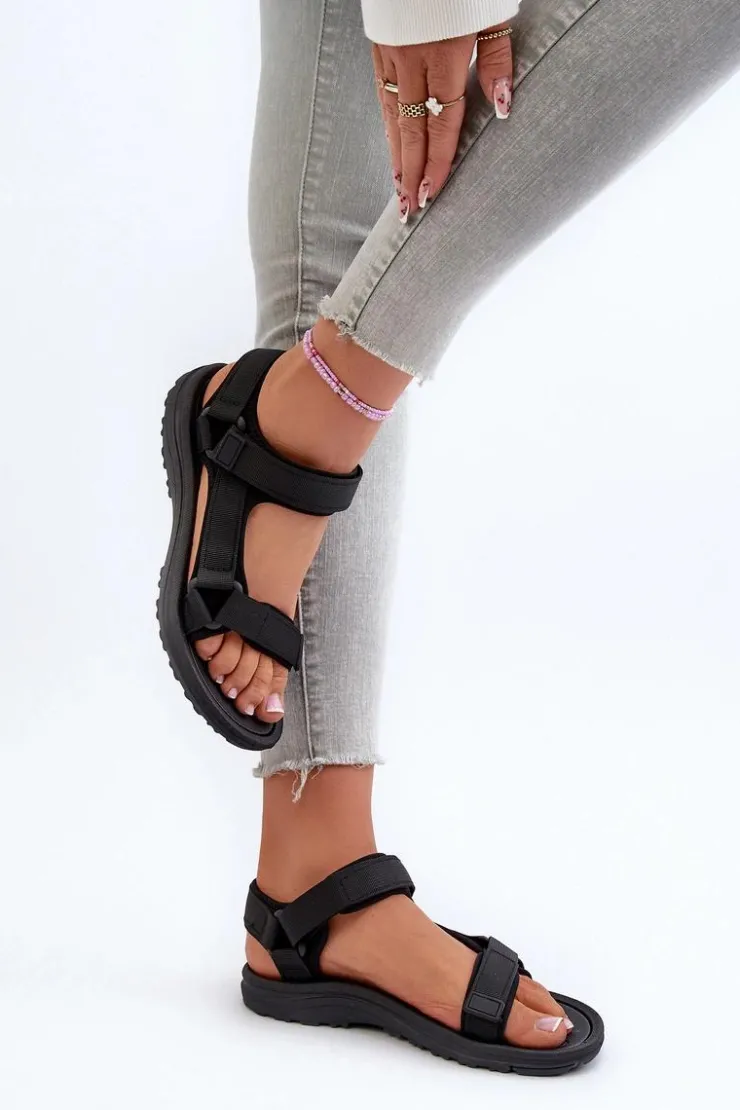 Evento Sandały Płaskie*Lekkie Sportowe Sandały Damskie Czarne Lumeria Czarny