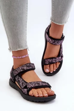 Outlet Evento Lekkie Sportowe Sandały Damskie Czarno-Różowe Lumeria Różowy
