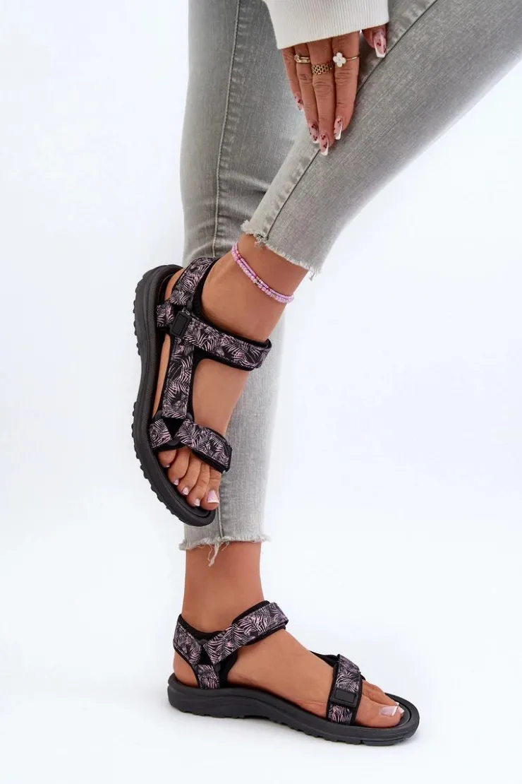 Outlet Evento Lekkie Sportowe Sandały Damskie Czarno-Różowe Lumeria Różowy