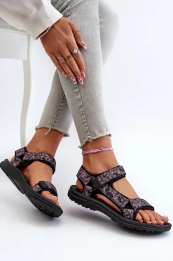 Outlet Evento Lekkie Sportowe Sandały Damskie Czarno-Różowe Lumeria Różowy