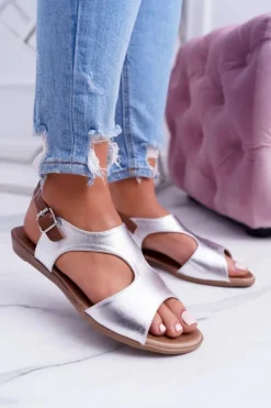 Outlet Boto Lekkie Srebrne Sandałki Kongito