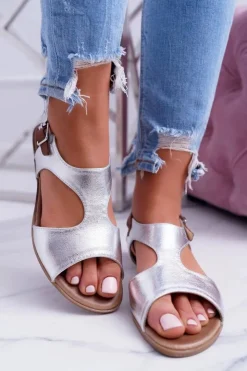 Outlet Boto Lekkie Srebrne Sandałki Kongito