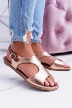 Boto Sandały Płaskie*Lekkie Złote Sandałki Kongito