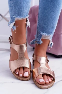 Boto Sandały Płaskie*Lekkie Złote Sandałki Kongito