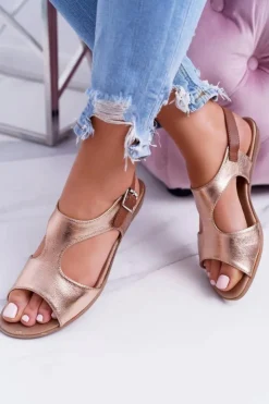 Boto Sandały Płaskie*Lekkie Złote Sandałki Kongito