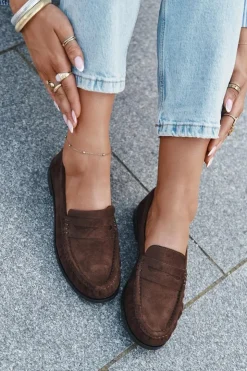 Damskie Boto Loafersy Damskie Na Płaskim Obcasie Z Eko Zamszu Brązowe Rivianne