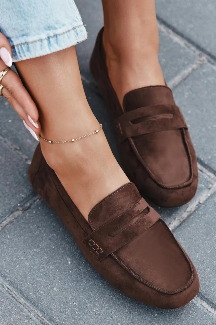 Boto Loafersy Damskie|Mokasyny Damskie Zamszowe*Loafersy Mokasyny Damskie Płaskie Ciemnobrązowe Roseline Brązowy