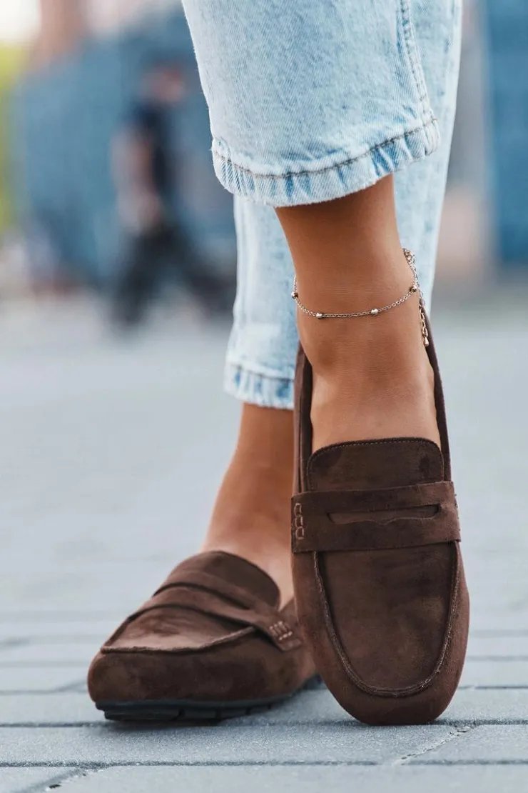 Boto Loafersy Damskie|Mokasyny Damskie Zamszowe*Loafersy Mokasyny Damskie Płaskie Ciemnobrązowe Roseline Brązowy