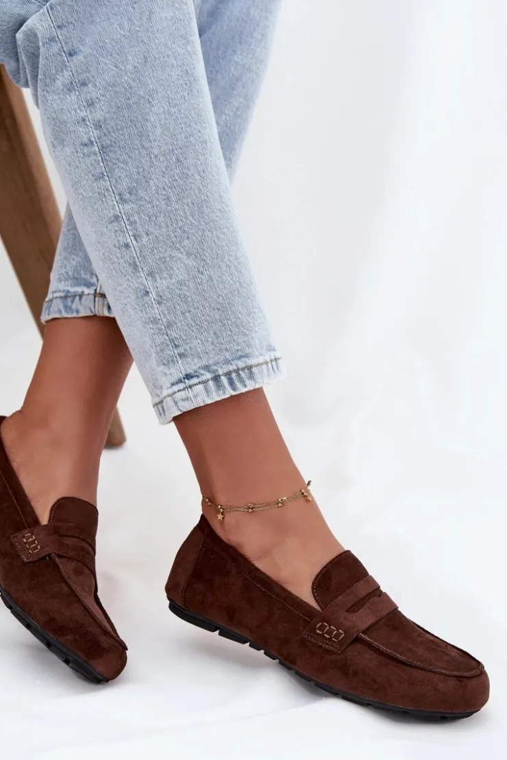 Boto Loafersy Damskie|Mokasyny Damskie Zamszowe*Loafersy Mokasyny Damskie Płaskie Ciemnobrązowe Roseline Brązowy