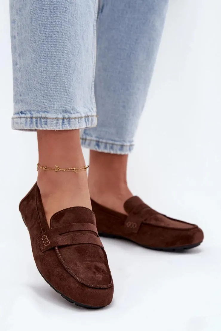 Boto Loafersy Damskie|Mokasyny Damskie Zamszowe*Loafersy Mokasyny Damskie Płaskie Ciemnobrązowe Roseline Brązowy