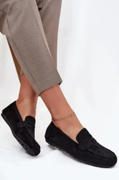 Boto Loafersy Damskie|Mokasyny Damskie Zamszowe*Loafersy Mokasyny Damskie Płaskie Czarne Roseline Czarny