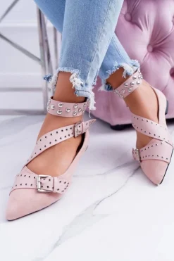 Boto Baleriny Klasyczne*Lu Boo | Baleriny W Szpic Paski Nity Pudrowy Róż Esteria