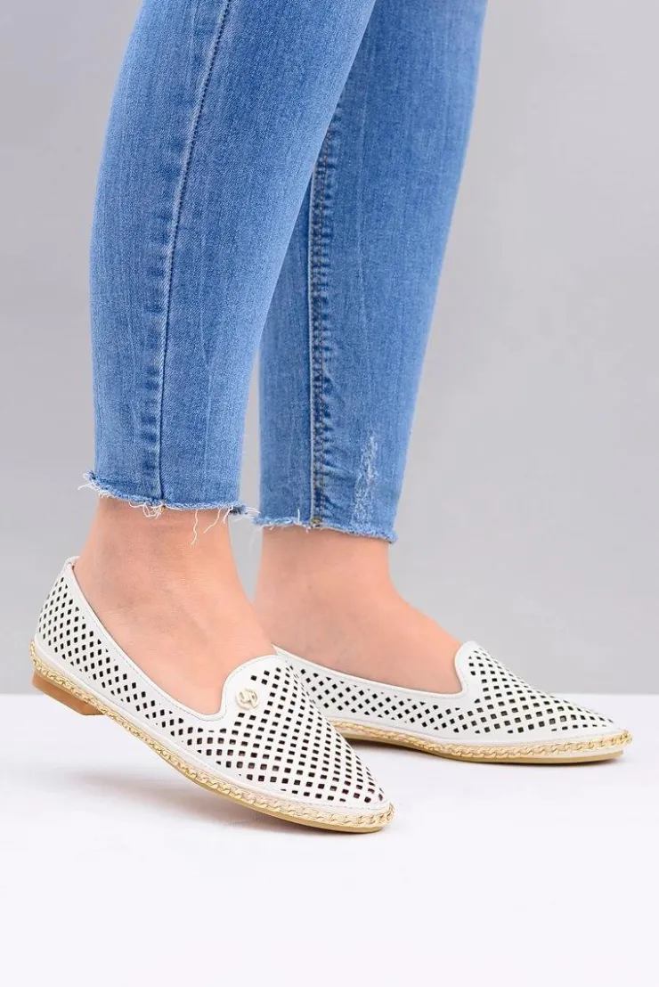 Damskie Boto Lu Boo | Białe Ażurowe Balerinki Lordsy Stylish