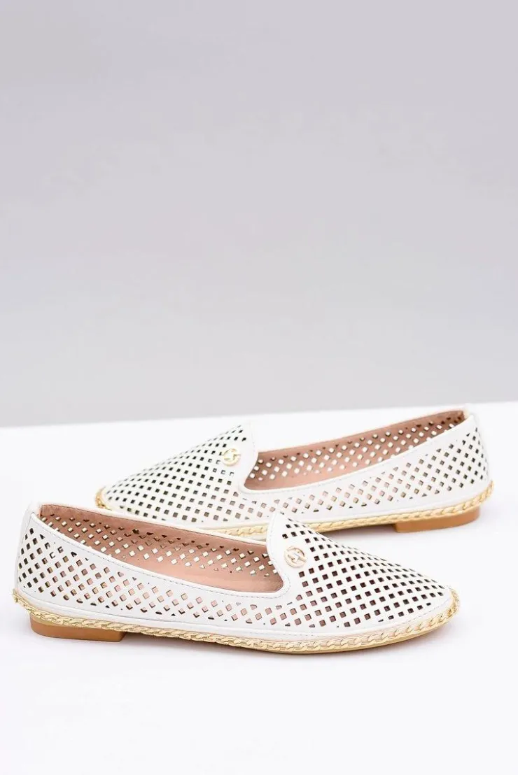 Damskie Boto Lu Boo | Białe Ażurowe Balerinki Lordsy Stylish