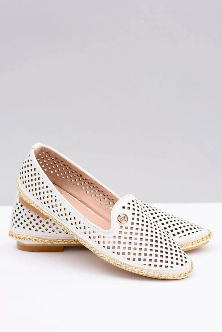 Damskie Boto Lu Boo | Białe Ażurowe Balerinki Lordsy Stylish