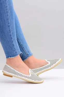 Damskie Boto Lu Boo | Białe Ażurowe Balerinki Lordsy Stylish