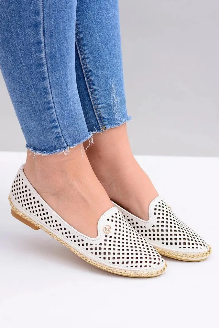 Damskie Boto Lu Boo | Białe Ażurowe Balerinki Lordsy Stylish