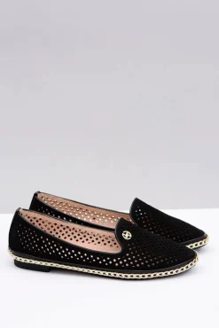 Boto Baleriny Klasyczne*Lu Boo | Czarne Ażurowe Balerinki Lordsy Stylish