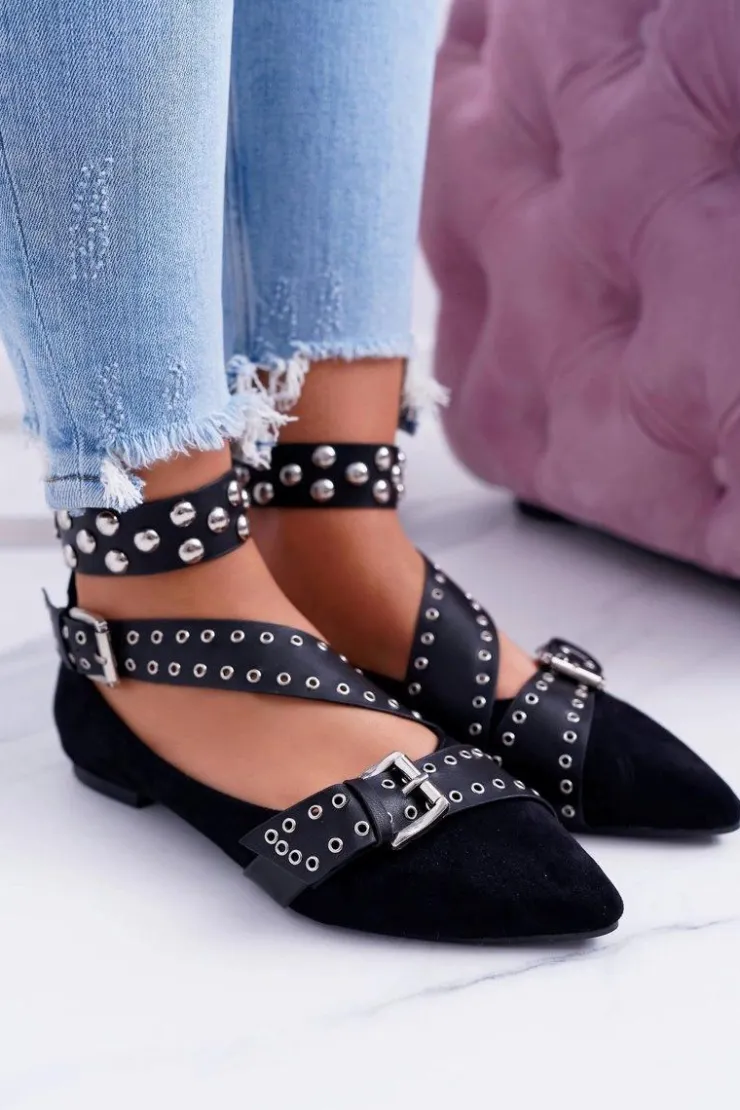 Clearance Boto Lu Boo | Czarne Baleriny Paski Nity W Szpic Esteria