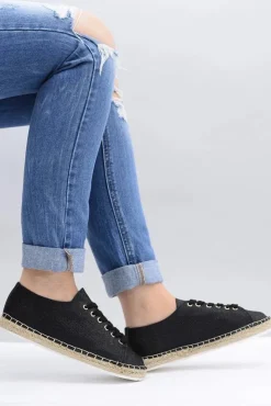 Damskie Boto Lu Boo | Czarne Brokatowe Lniane Espadryle Fairy