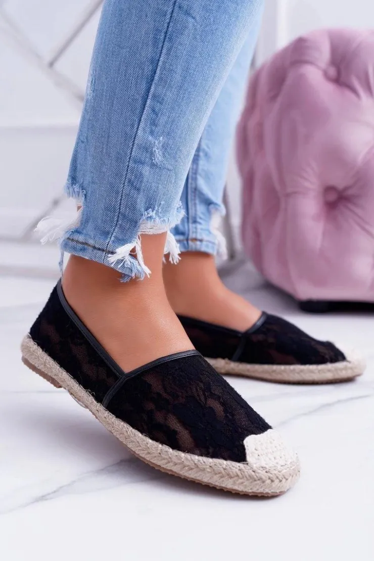 Boto Lu Boo | Czarne Koronkowe Espadryle Tenisówki Hilary