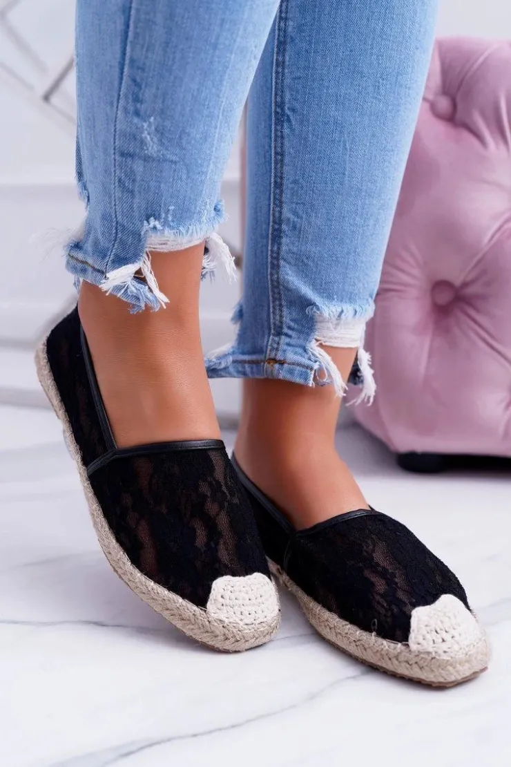 Boto Lu Boo | Czarne Koronkowe Espadryle Tenisówki Hilary
