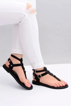 Boto Sandały Płaskie*Lu Boo | Damskie Sandałki Czarne Japonki Gladiatorki Achilla