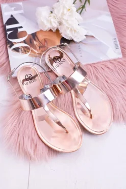 Boto Sandały Gumowe|Sandały Płaskie*Lu Boo | Lustrzane Sandały Złoty Róż Japonki II-GAT Nora