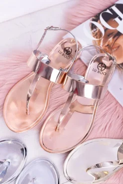 Boto Sandały Gumowe|Sandały Płaskie*Lu Boo | Lustrzane Sandały Złoty Róż Japonki II-GAT Nora