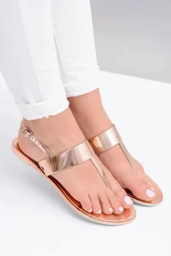 Boto Sandały Gumowe|Sandały Płaskie*Lu Boo | Lustrzane Sandały Złoty Róż Japonki II-GAT Nora