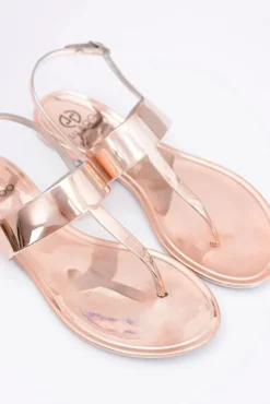 Boto Sandały Gumowe|Sandały Płaskie*Lu Boo | Lustrzane Sandały Złoty Róż Japonki II-GAT Nora