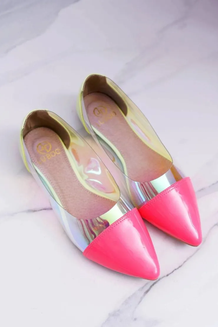 Damskie Boto Lu Boo | Transparentne Holograficzne Balerinki W Szpic Fluo