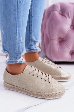 Boto Czarne Espadryle*Lu Boo | Złote Brokatowe Lniane Espadryle Fairy