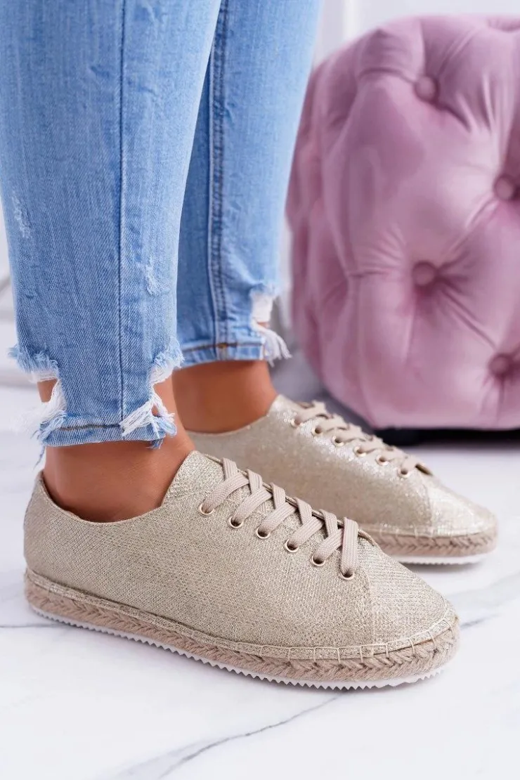 Boto Czarne Espadryle*Lu Boo | Złote Brokatowe Lniane Espadryle Fairy