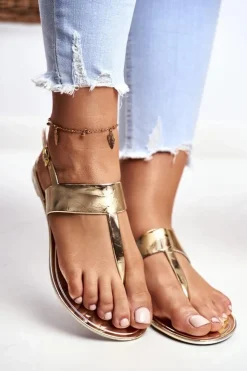 Damskie Boto Lu Boo | Złote Lustrzane Sandały Japonki Nora II gat.