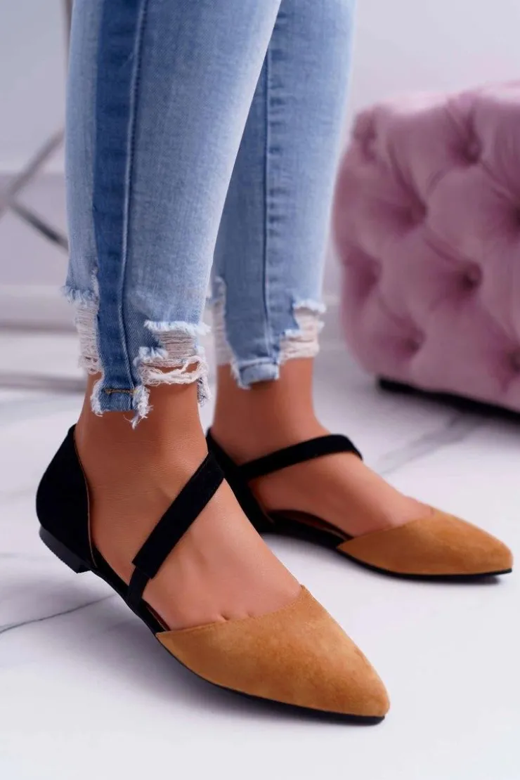 Damskie Boto Lu Boo Baleriny W Szpic Zamsz Camel Carana