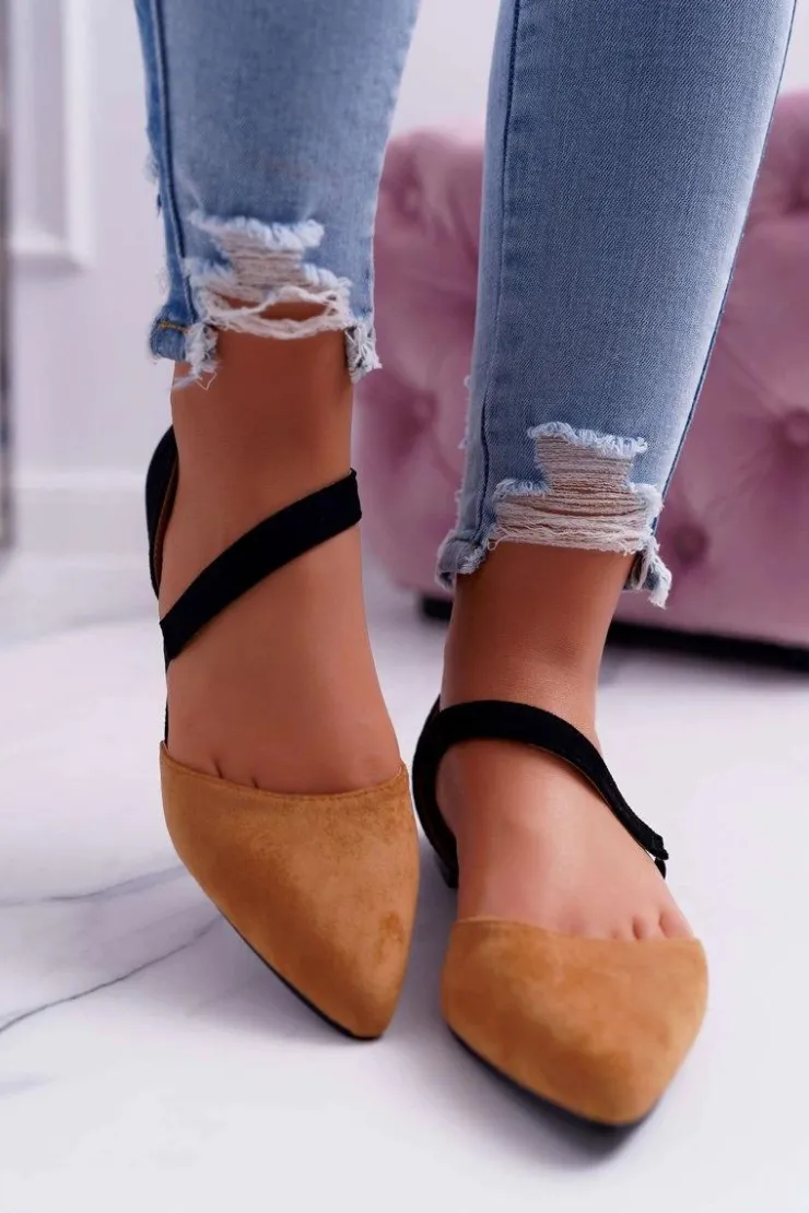 Damskie Boto Lu Boo Baleriny W Szpic Zamsz Camel Carana