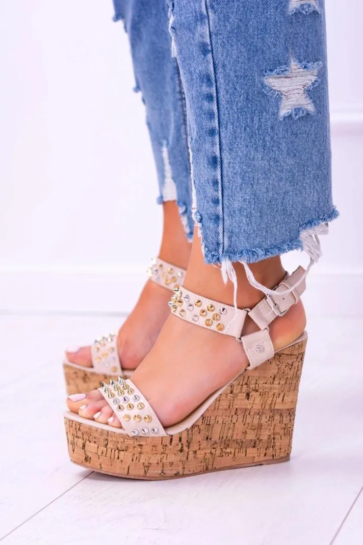 Damskie Boto Lu Boo Beżowe Damskie Sandały Na Koturnie Ćwieki Valeria