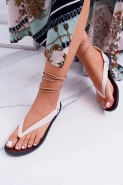 Boto Sandały Gumowe|Sandały Płaskie*Lu Boo Beżowe Wiązane Sandały Japonki Meliski Florence