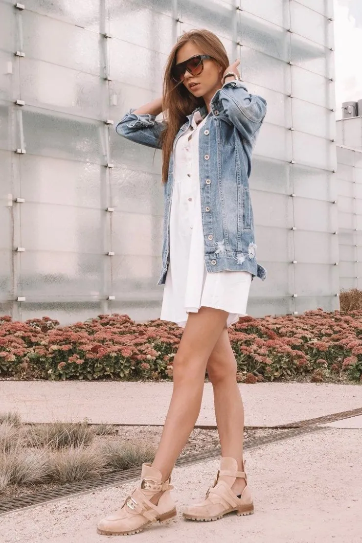 Damskie Boto Lu Boo Beżowe Zamszowe Botki Z Wycięciami Rock Girl