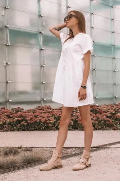 Damskie Boto Lu Boo Beżowe Zamszowe Botki Z Wycięciami Rock Girl